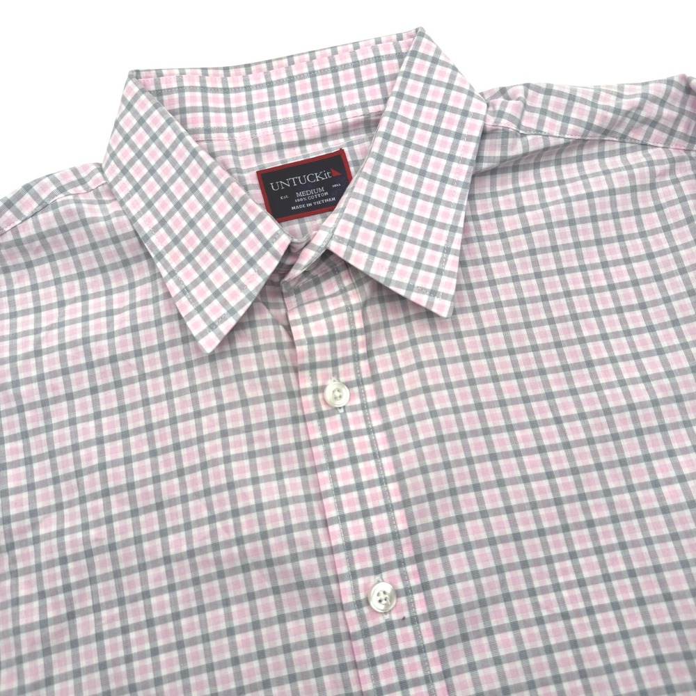 UNTUCKit Men's Medium Checkered Long Sleeve Shirt‎ Pink Gray Cotton Blend